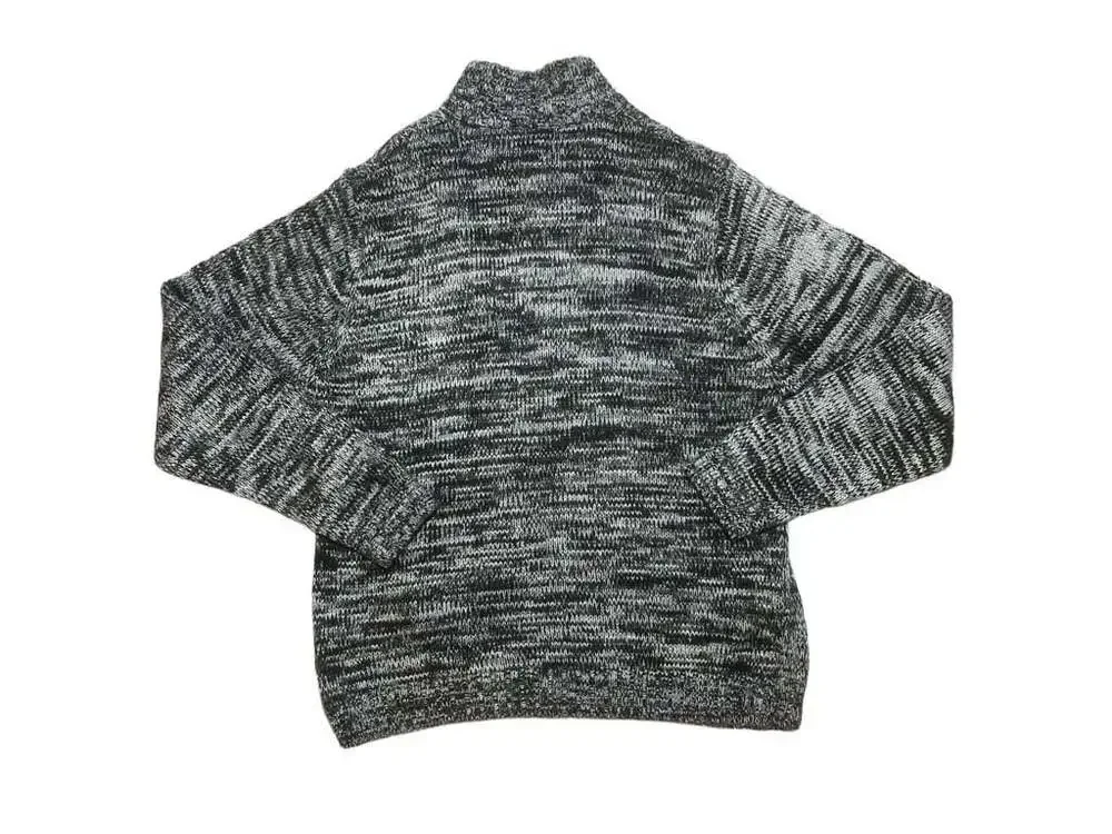 Gioberti Men's Full Zip Heavy Weight Twisted Marled Knit Sweater Black/White-L